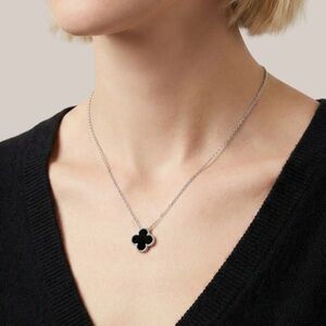 Silver and Black Clover Pendant Necklace